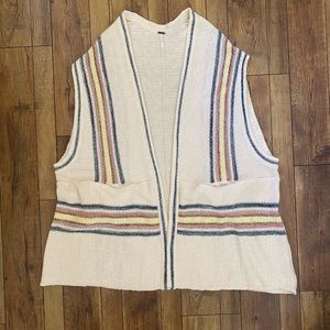 Free People Sleeveless Striped Oversized Slouchy Cardigan Vest Sweater.